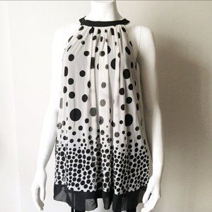 Sheer Black and White Polka Dot Top with Back Bow Neck Tie
